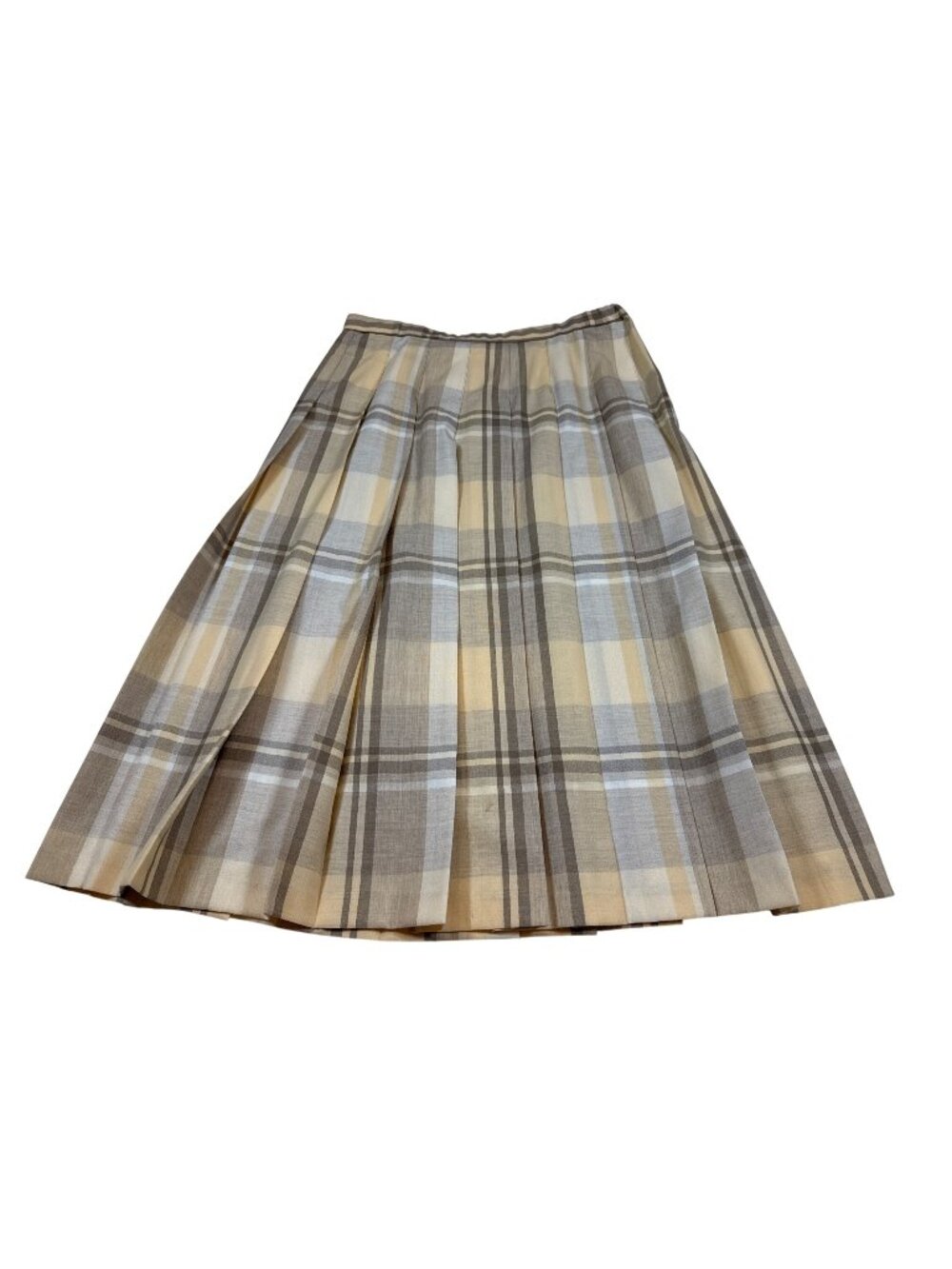 Pendleton Vintage Beige Plaid Virgin Wool Pleated Skirt Wmns Petite 14 (AA779)